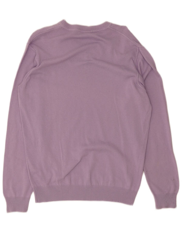 Lacoste Mens V-Neck Jumper Sweater Size 5 Large Purple Cotton