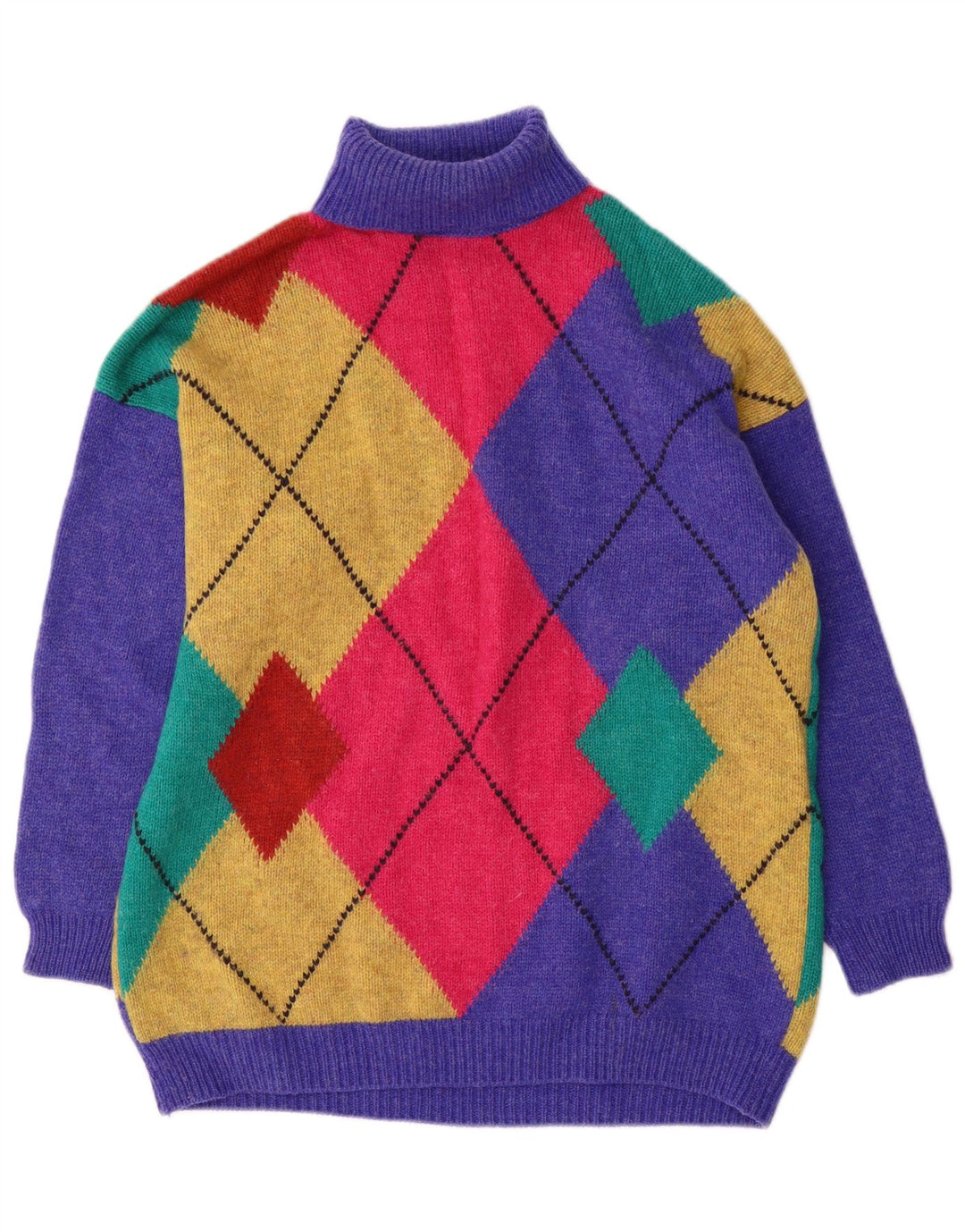 Benetton Womens Roll Neck Jumper Sweater UK 16 Large Multicoloured