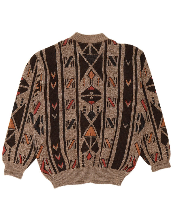 MARC RENE Mens Cardigan Sweater Small Brown Geometric Acrylic