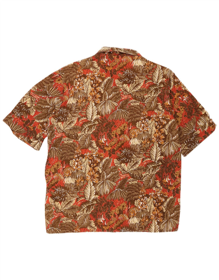 Privilegi Mens Short Sleeve Shirt Medium Brown Floral Cotton