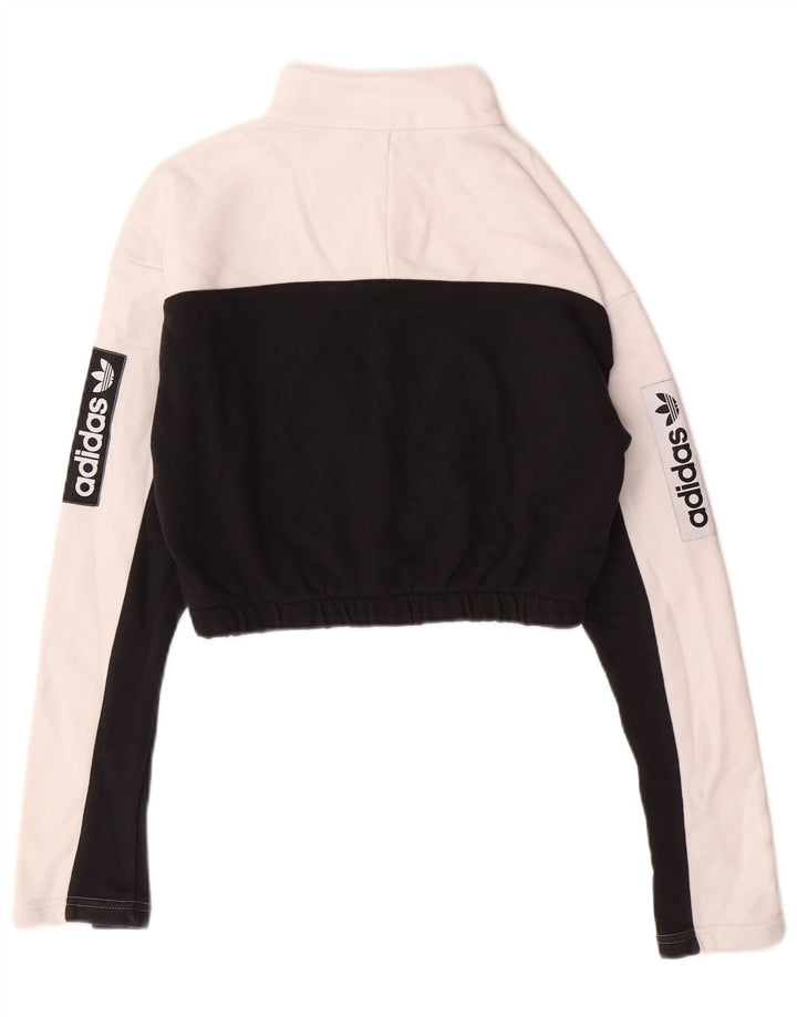 ADIDAS Womens Crop Graphic Sweatshirt Jumper UK 8 Small White Colourblock