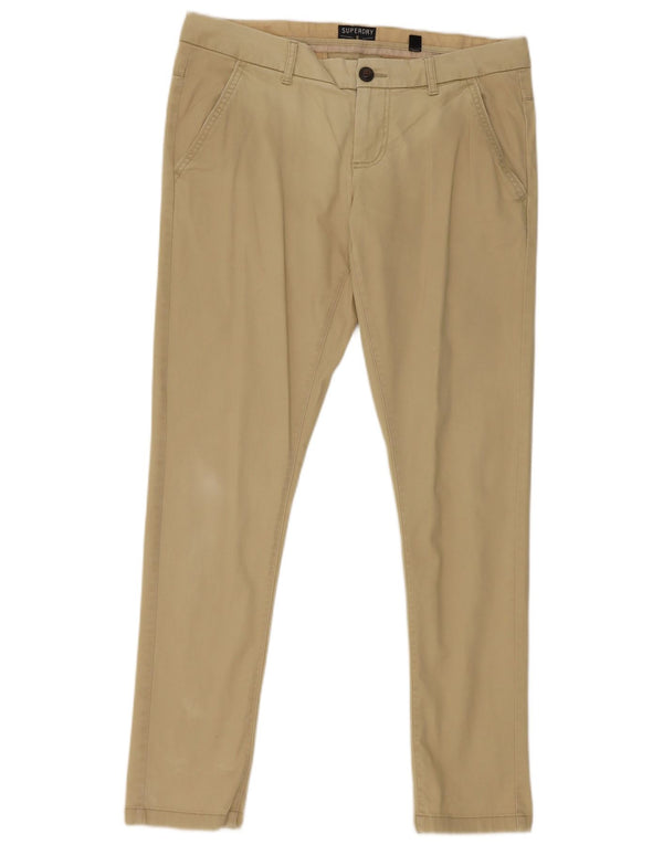 Superdry Mens Skinny Low Waist Chino Trousers Large W34 L30 Beige Cotton