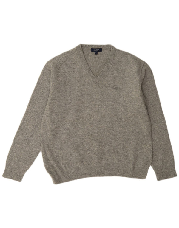 Gant Womens V-Neck Jumper Sweater UK 18 XL Grey Wool