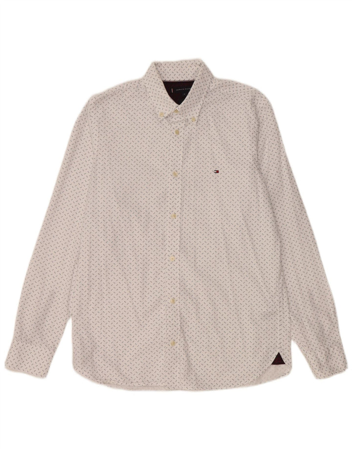 Tommy Hilfiger Mens Slim Fit Shirt Medium White Spotted Cotton