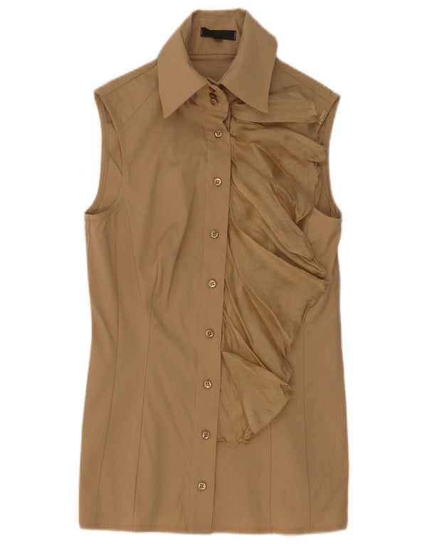Elisabetta Franchi Womens Ruffle Front Shirt Blouse IT 42 Medium Beige