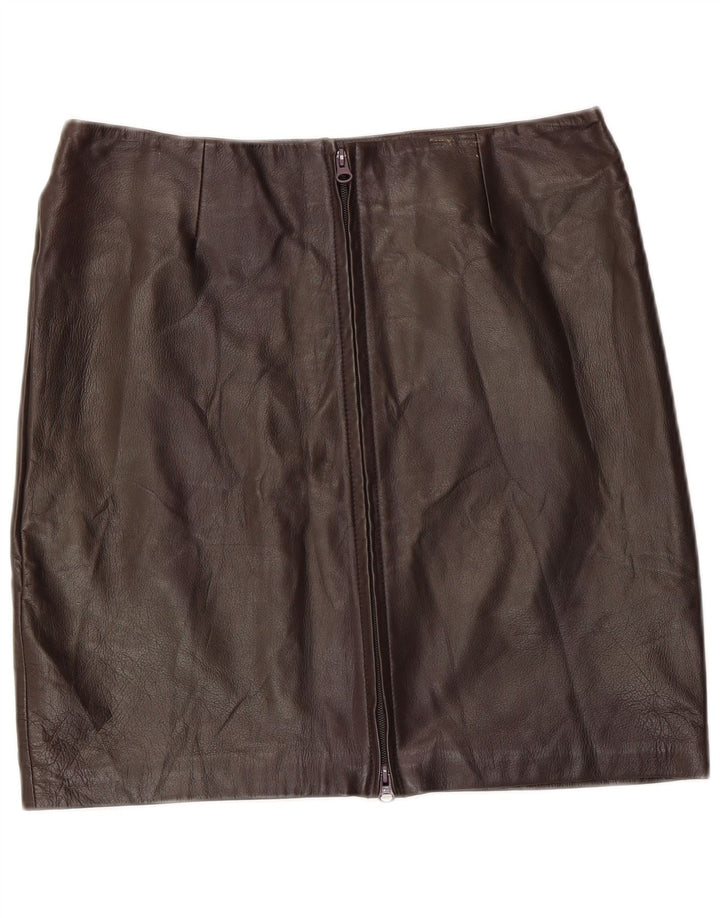 Vintage Womens Leather Skirt IT 48 XL W36  Brown Leather