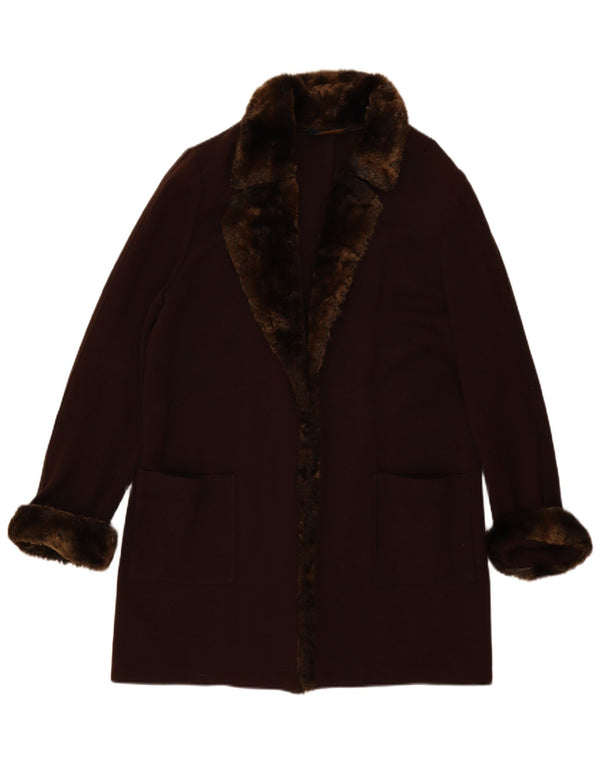 Luisa Spagnoli Womens Longline Open Cardigan Sweater UK 16 Large Brown Wool