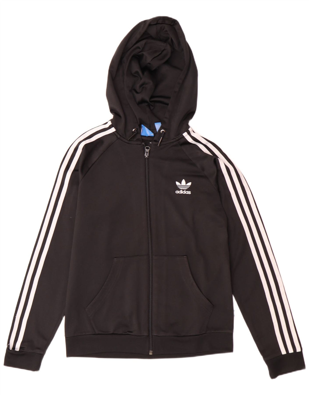 ADIDAS Womens Graphic Zip Hoodie Sweater UK 12 Medium Black Polyester