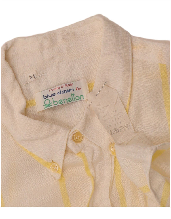 BENETTON Mens Short Sleeve Shirt Medium White Striped Cotton