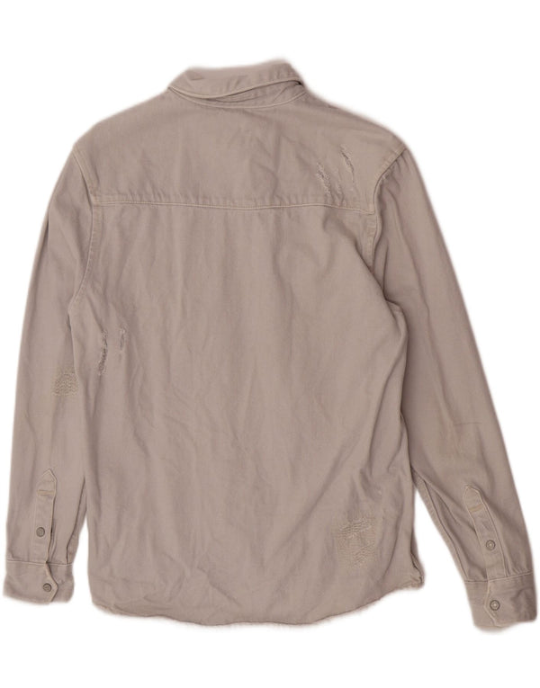 Zara Mens Distressed Relaxed Fit Denim Shirt Medium Grey Cotton