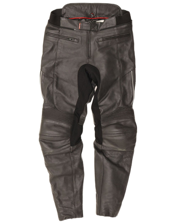Hein Gericke Mens Leather Biker Trousers W32 L30 Black Colourblock