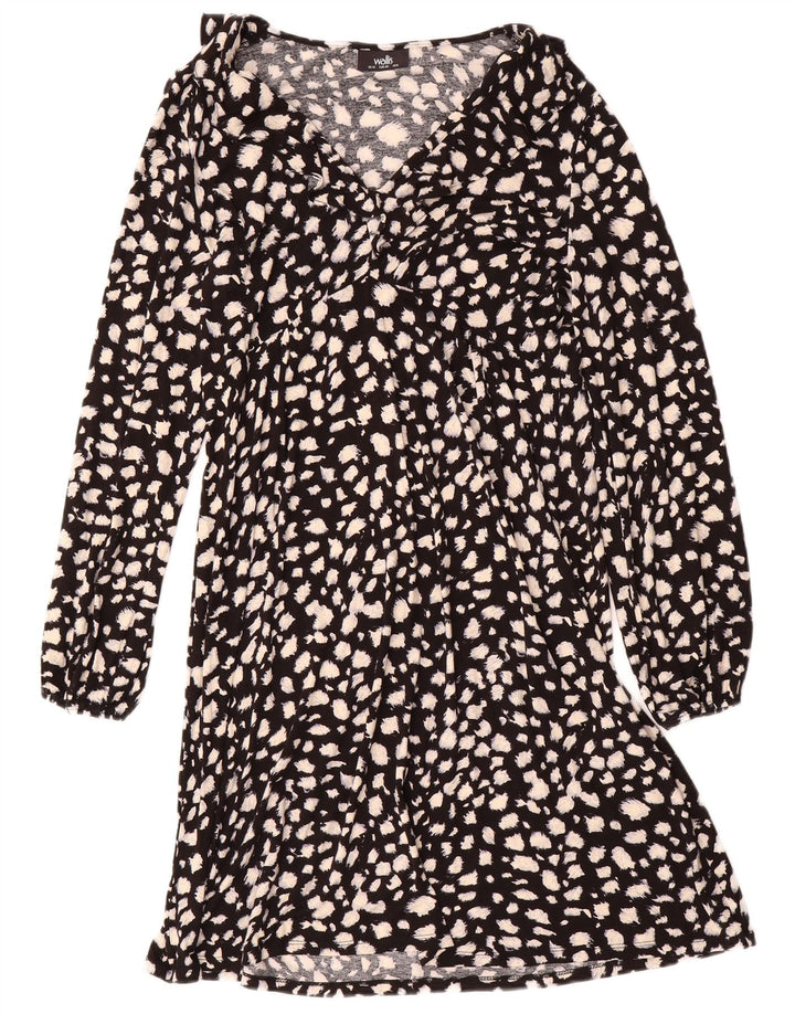 WALLIS Womens Abstract Pattern A-Line Dress UK 12 Medium  Black