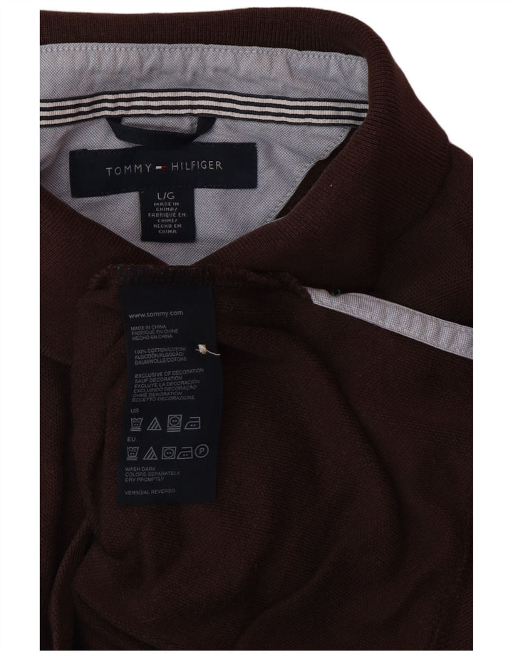 TOMMY HILFIGER Mens Polo Shirt Large Brown Cotton