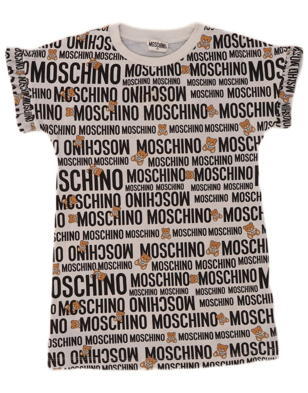 MOSCHINO Girls Graphic T-Shirt Top 7-8 Years Grey Cotton