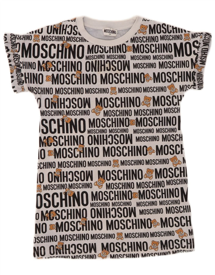 MOSCHINO Girls Graphic T-Shirt Top 7-8 Years Grey Cotton
