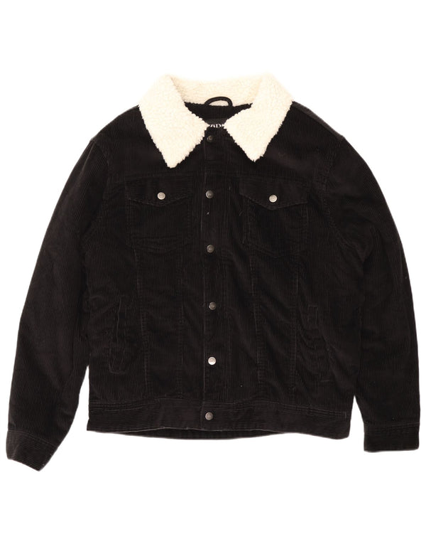 ZARA Mens Sherpa Corduroy Jacket UK 42 XL Black Colourblock Cotton
