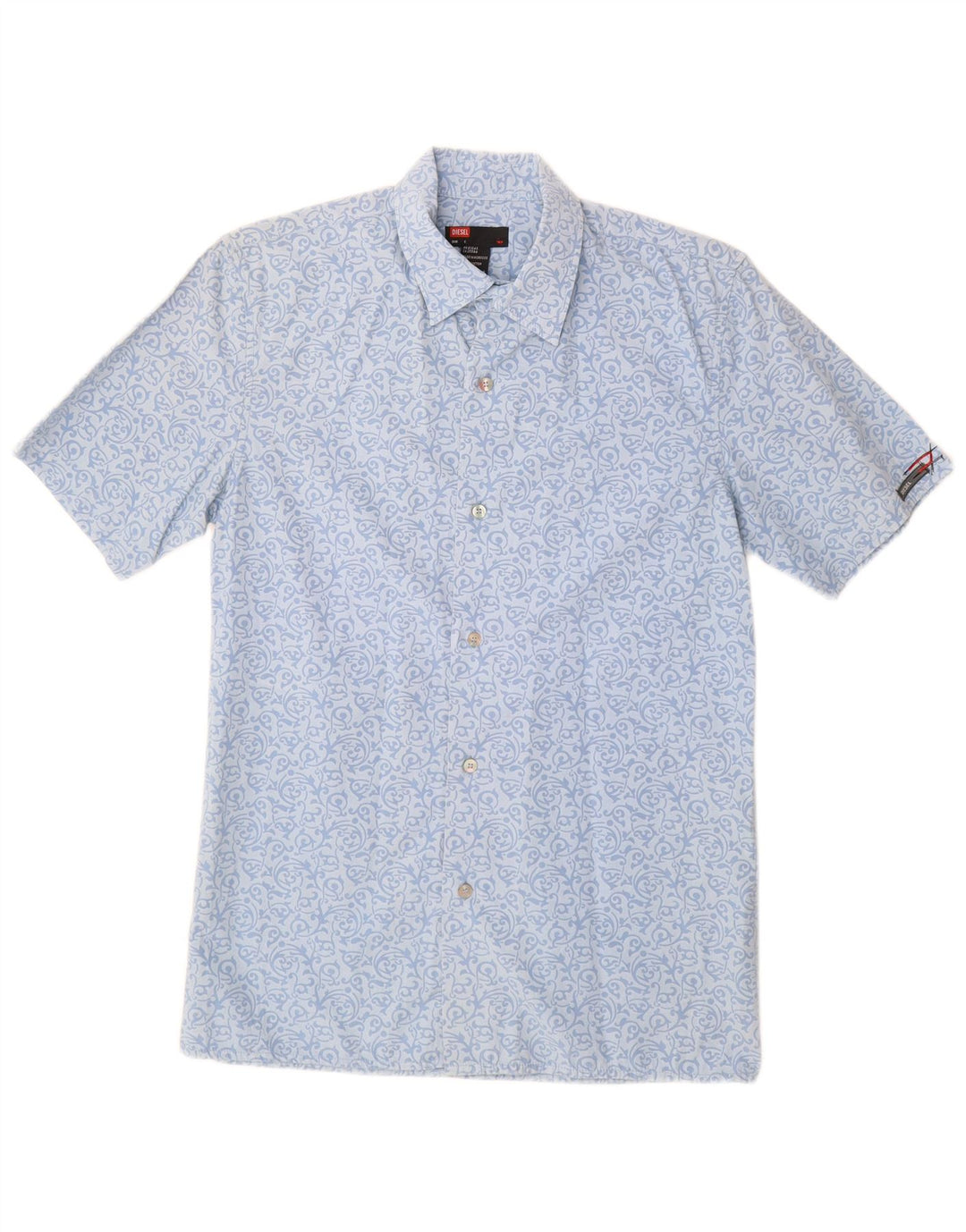 DIESEL Mens Short Sleeve Shirt Small Blue Floral Cotton