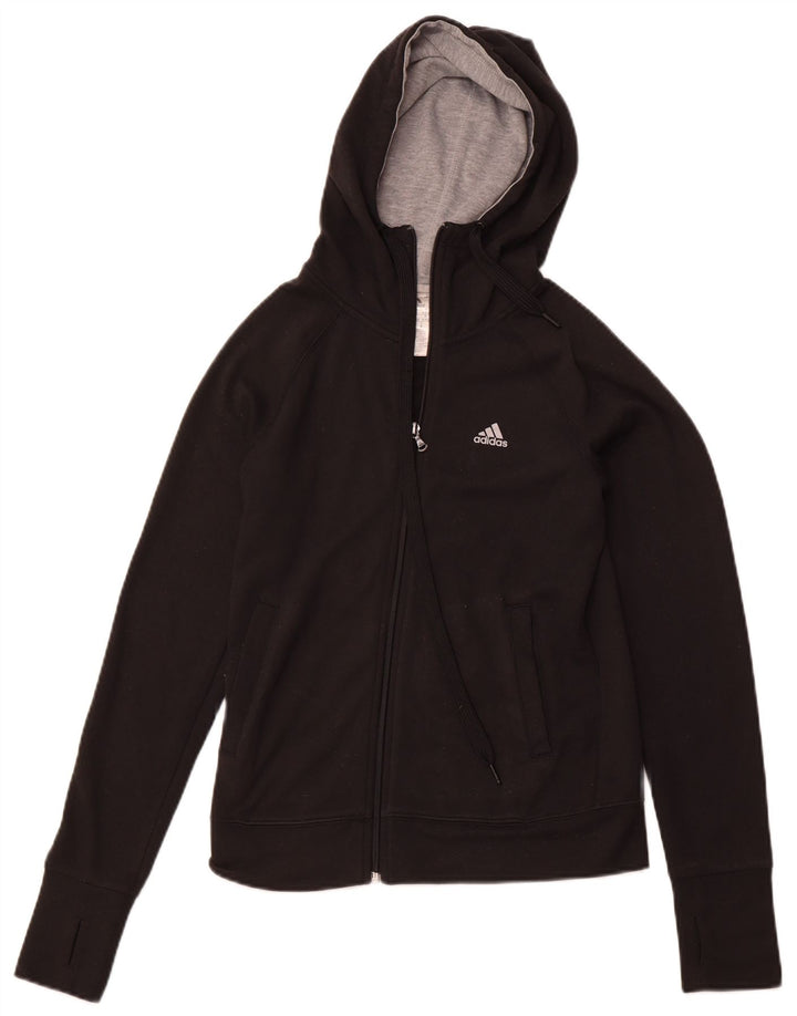 ADIDAS Womens Climalite Zip Hoodie Sweater UK 4/6 XS Black Polyester