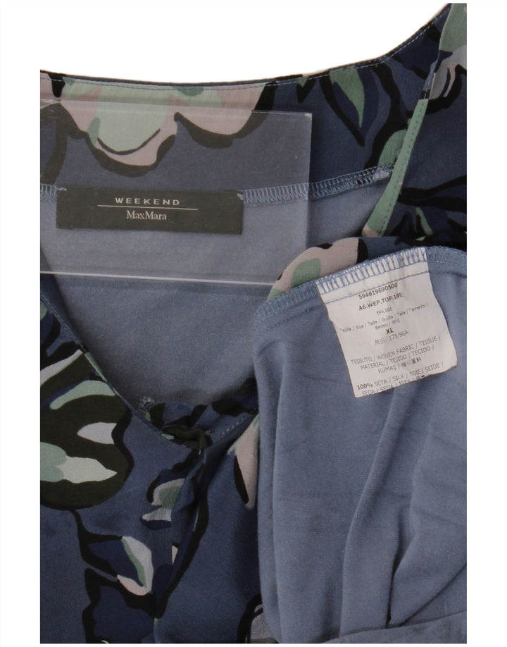Max Mara Womens Weekend Blouse Top UK 18 XL Navy Blue Floral Silk