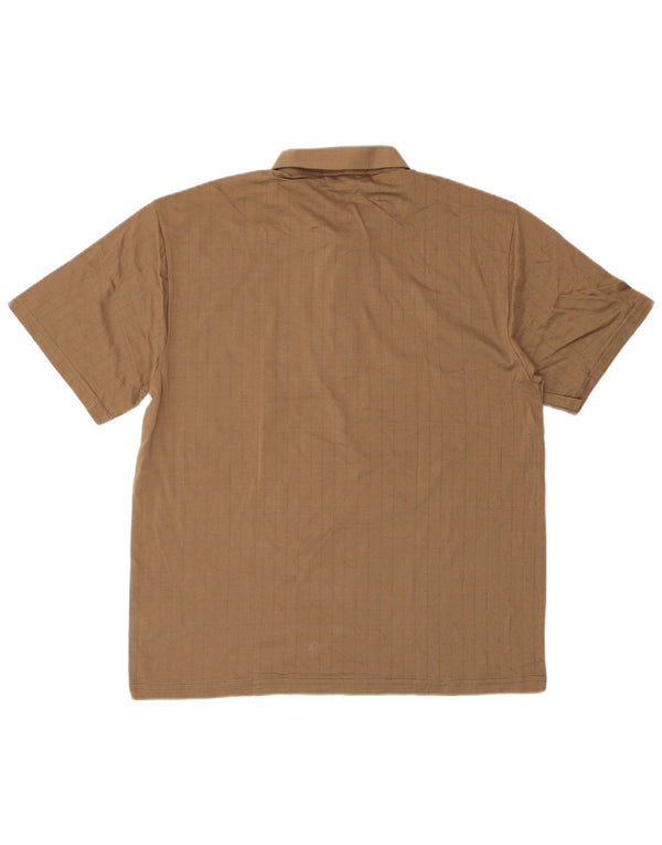 Vintage Mens Short Sleeve Regular Polo Shirt Large Brown Striped Cotton