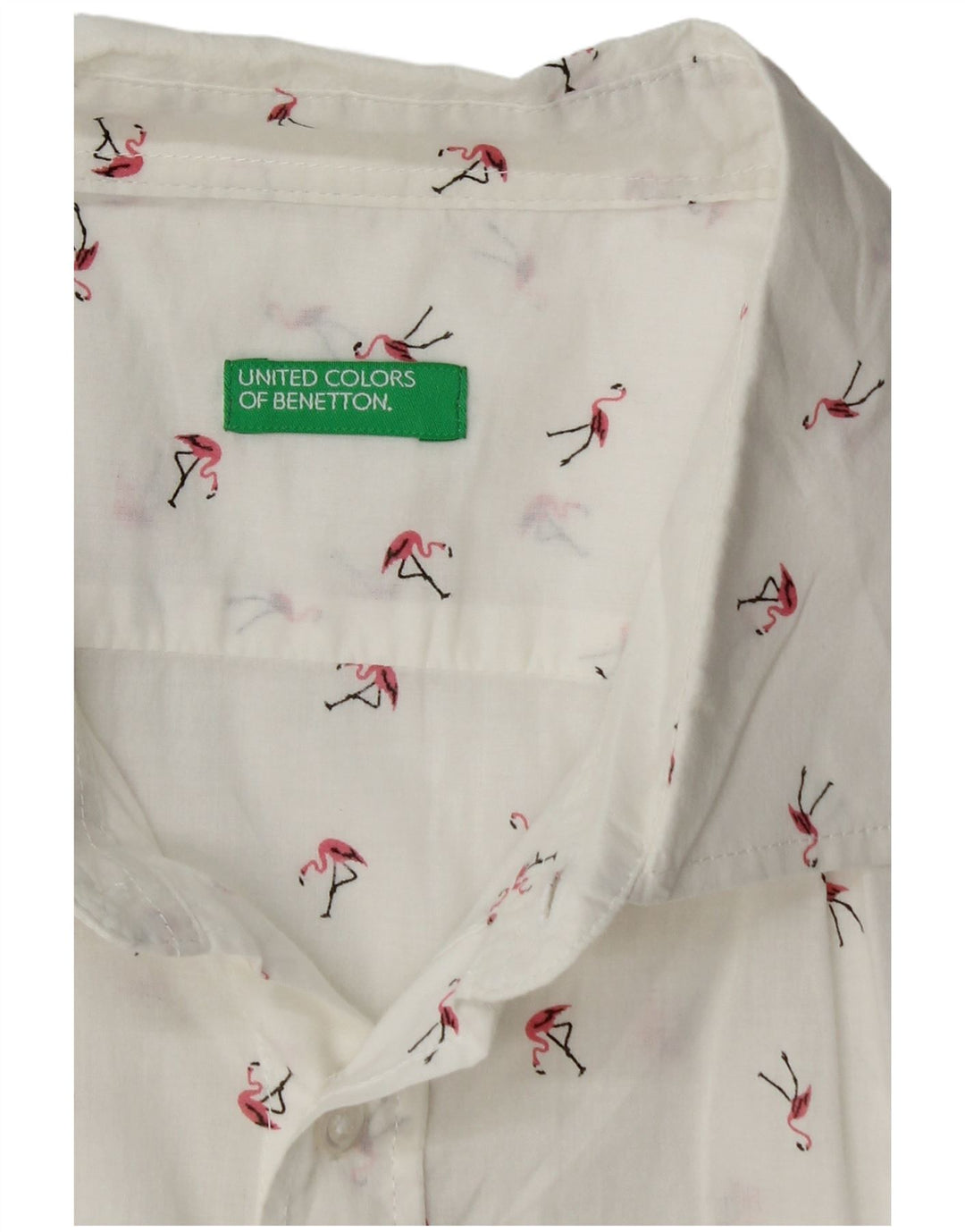 BENETTON Mens Flamingo Shirt Medium Off White Cotton
