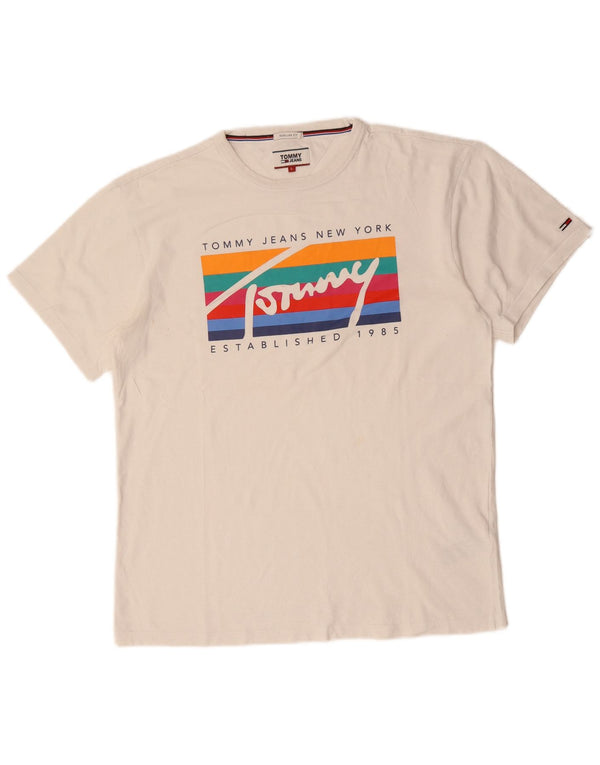 Tommy Hilfiger Mens Regular Fit Graphic T-Shirt Top Large White Cotton