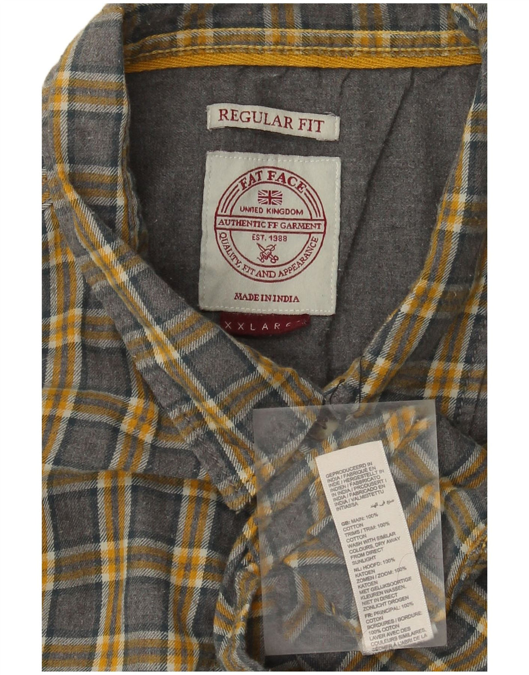 Fat Face Mens Regular Fit Flannel Shirt 2XL Grey Check Cotton