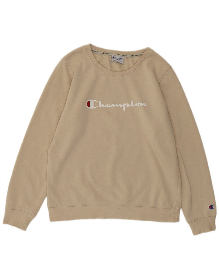 CHAMPION Womens Graphic Sweatshirt Jumper UK 16 Large Beige Cotton