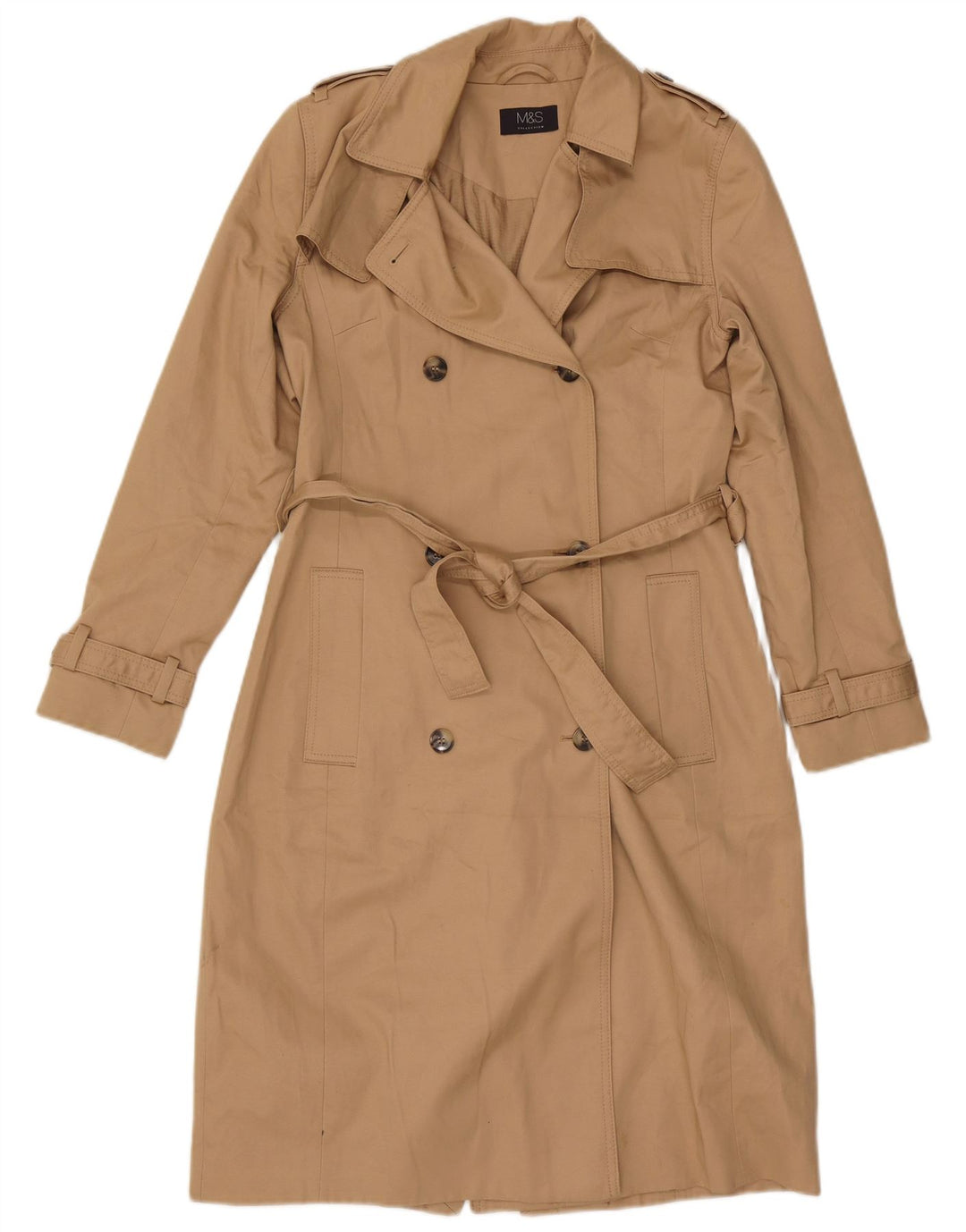Marks & Spencer Womens Double Breasted Trench Coat UK 8 Small Beige Cotton