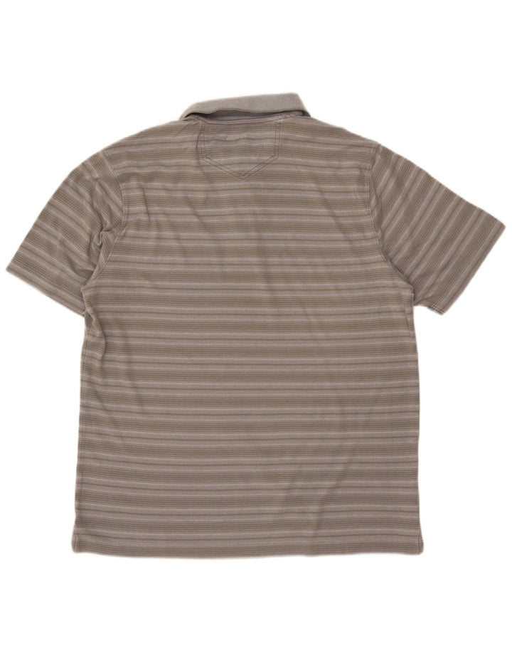 EDDIE BAUER Mens Polo Shirt Medium Grey Striped Cotton