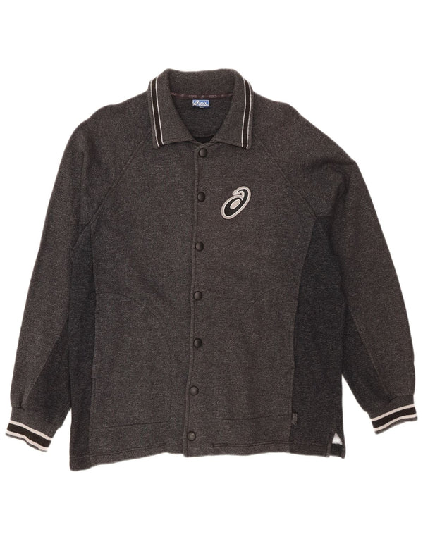 Asics Mens Cardigan Sweater Medium Grey Striped Cotton