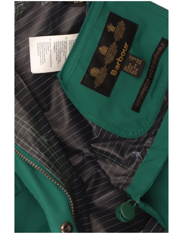 Barbour Womens Hooded Rain Jacket UK 10 Small Green Polyester