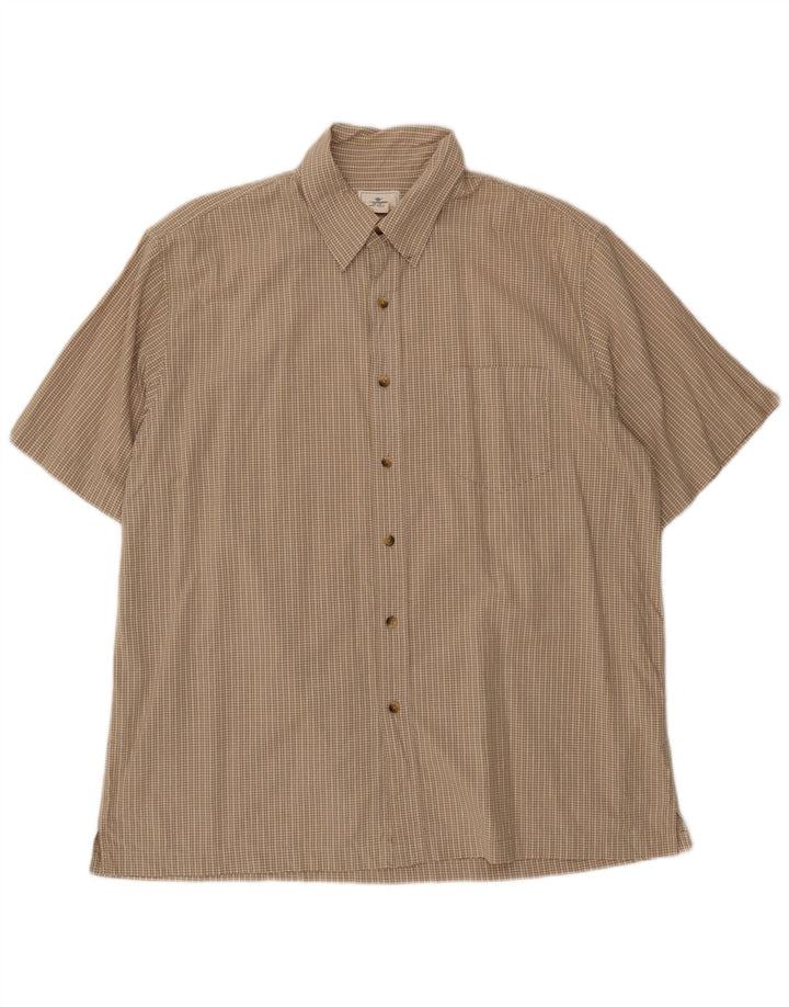 DOCKERS Mens Short Sleeve Shirt Large Beige Check Cotton