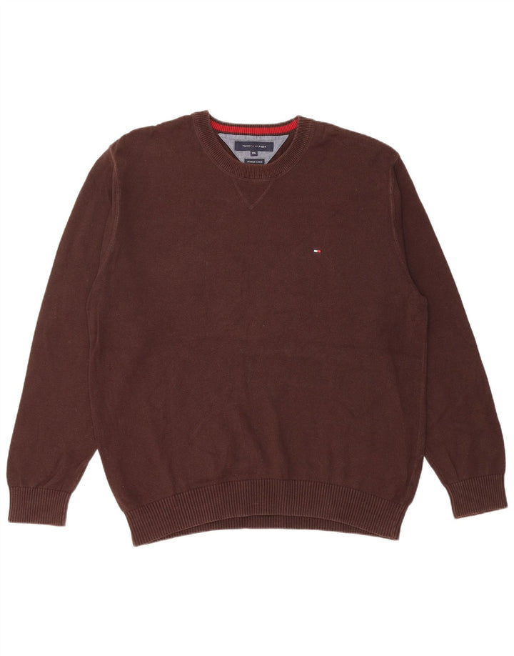 TOMMY HILFIGER Mens Loose Fit Crew Neck Jumper Sweater 2XL Brown Cotton