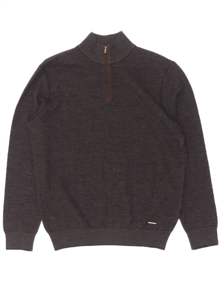 Bugatti Mens Zip Neck Jumper Sweater Large Grey