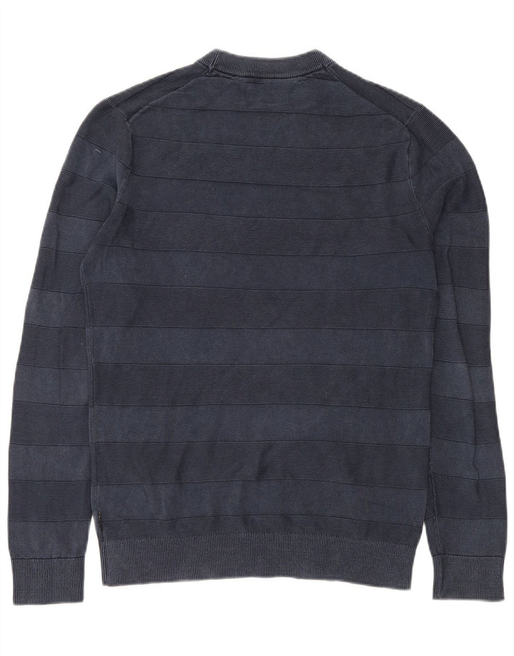 CALVIN KLEIN Mens Crew Neck Jumper Sweater Small Navy Blue Striped Cotton