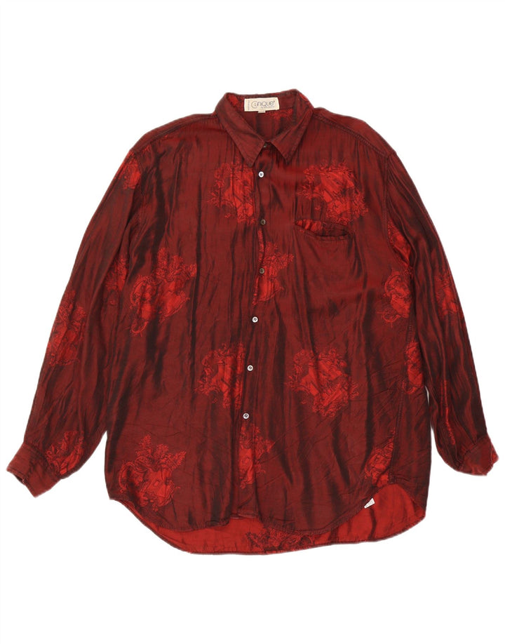 CLINIQUE Mens By Riccardo Bini Shirt Medium Burgundy Floral Acetate