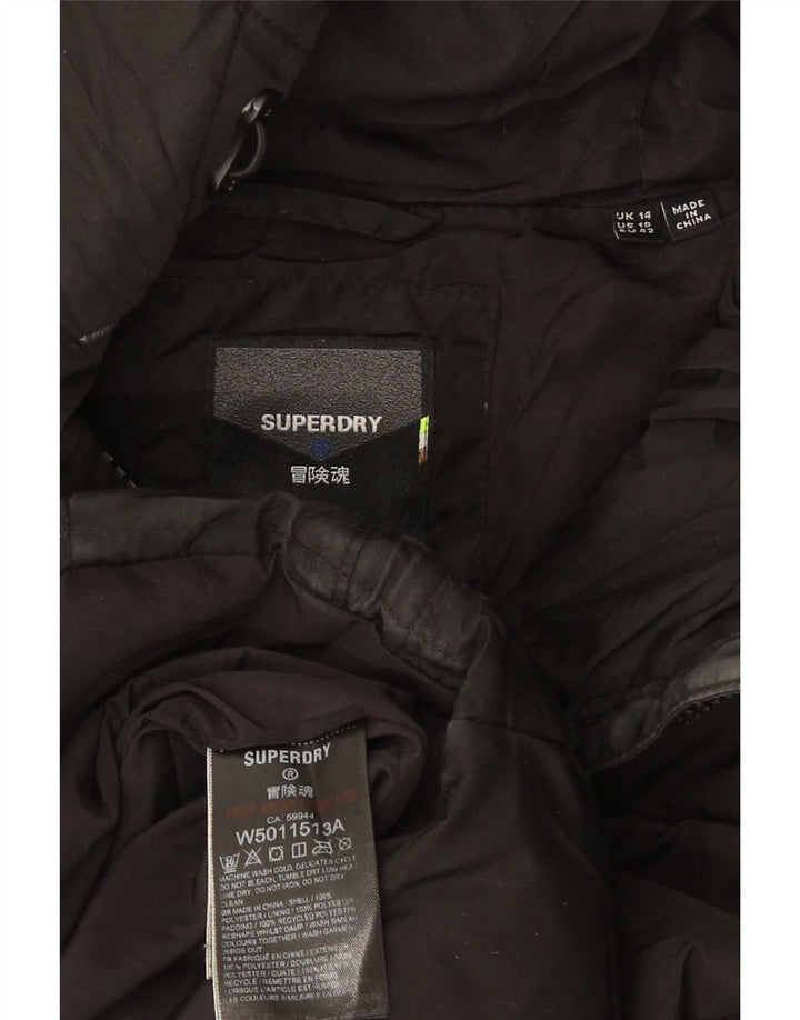 Superdry Womens Hooded Padded Jacket UK 14 Large Black Polyester