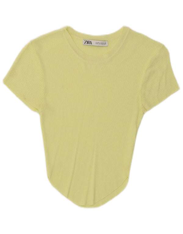 Zara Womens Short Sleeve Crop Top UK 4 XS Yellow