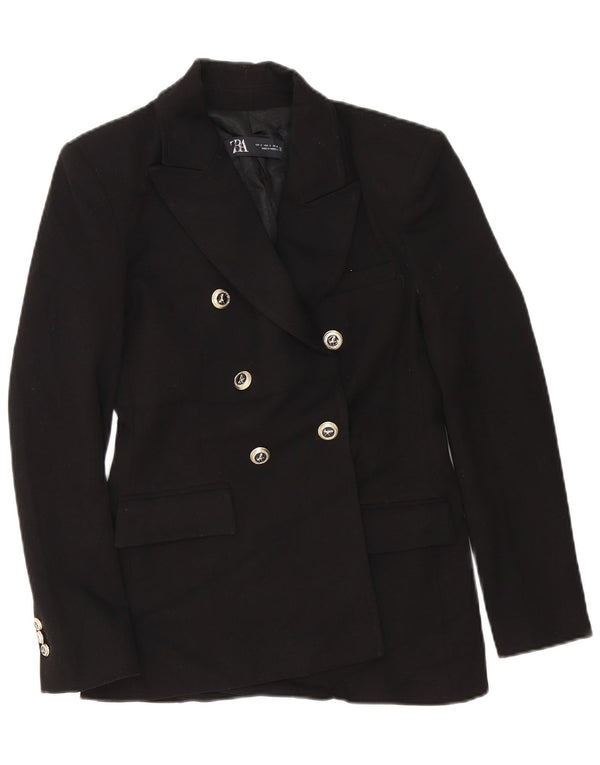 Zara Womens Double Breasted Blazer Jacket UK 10 Small Black Polyester