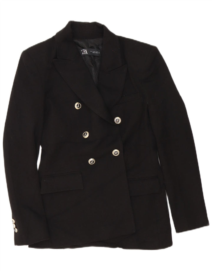 Zara Womens Double Breasted Blazer Jacket UK 10 Small Black Polyester