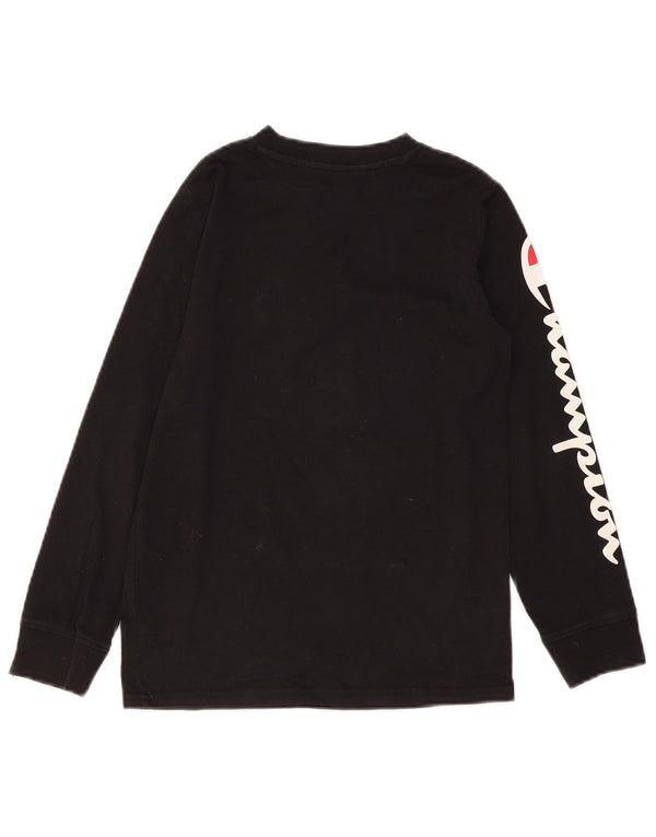 Champion Boys Graphic Top Long Sleeve 9-10 Years Medium Black Cotton