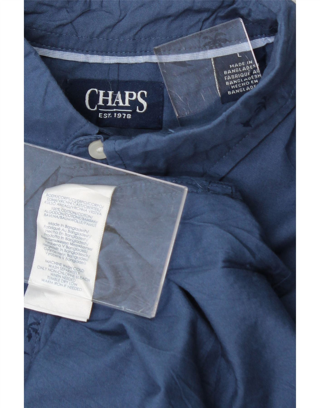 CHAPS Mens Abstract Pattern Short Sleeve Shirt Large Blue Cotton Vintage Chaps and Second-Hand Chaps from Messina Hembry 