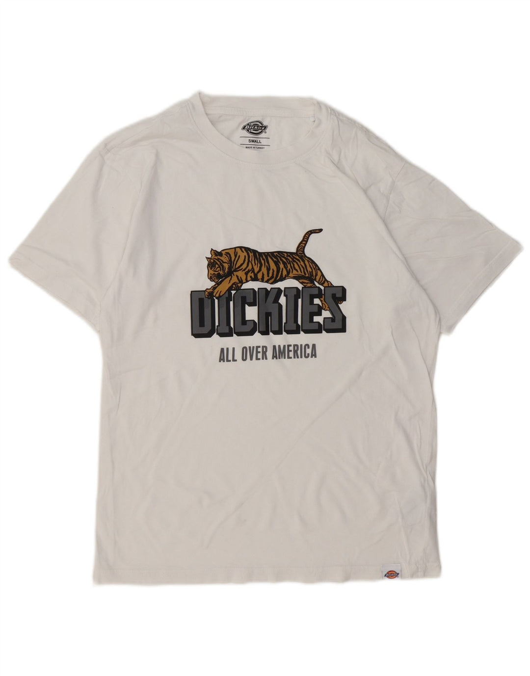 DICKIES Mens Graphic T-Shirt Top Small White Cotton