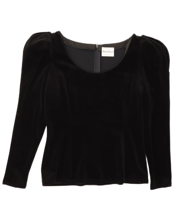 Frank Usher Womens Long Sleeve Velvet Blouse Top UK 10 Small Black Acetate