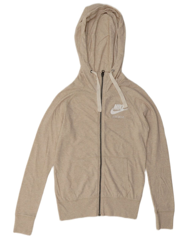 Nike Womens Oversized Zip Hoodie Sweater UK 6 XS Beige Cotton