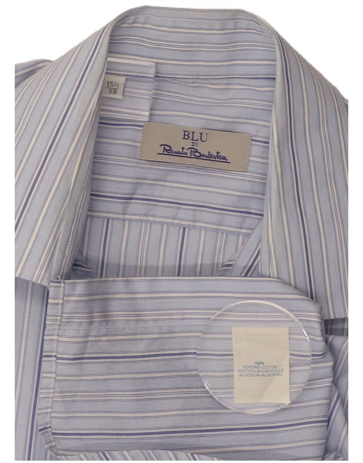 Renato Balestra Mens Shirt Size 39 15 1/2 Medium Blue Striped Cotton