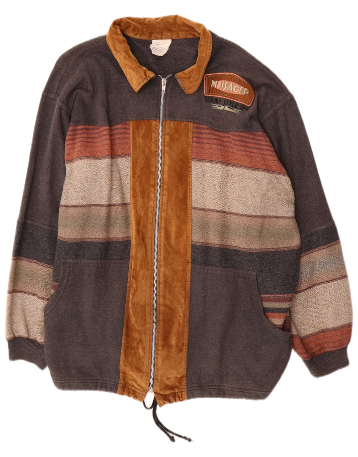 Vintage Mens Graphic Bomber Jacket UK 42 XL Grey Colourblock Acrylic