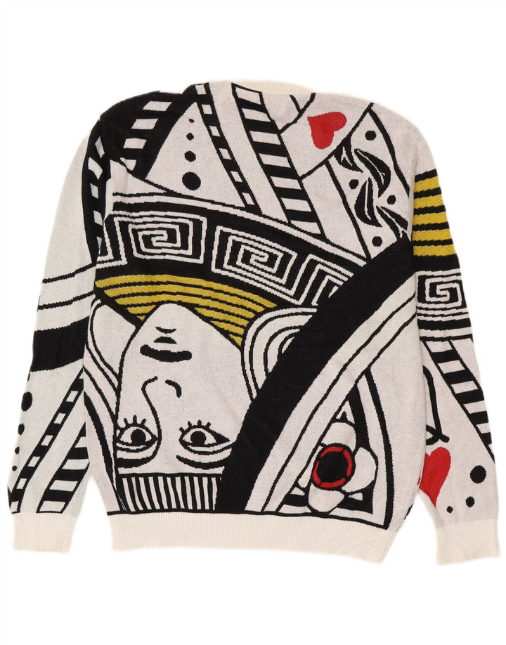 BENETTON Mens Playing Cards Graphic Crew Neck Jumper Sweater Medium White