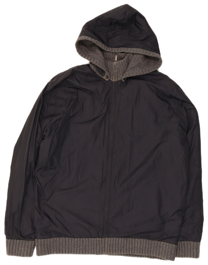 Massimo Dutti Mens Hooded Knit Reversible Jacket UK 42 XL Grey